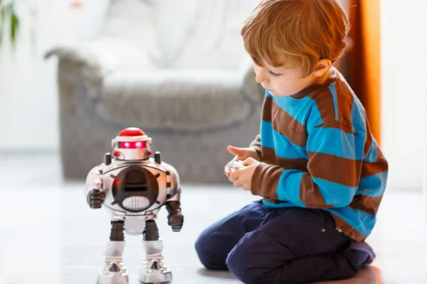 Colorful and interactive robot for kids designed to encourage learning and play.